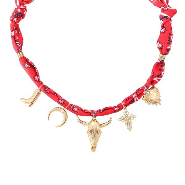 BOOT MOON BULL HEAD CROSS HEART PENDANT MULTI CHARM SCARF NECKLACE