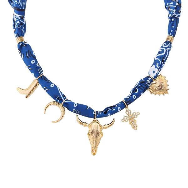 BOOT MOON BULL HEAD CROSS HEART PENDANT MULTI CHARM SCARF NECKLACE