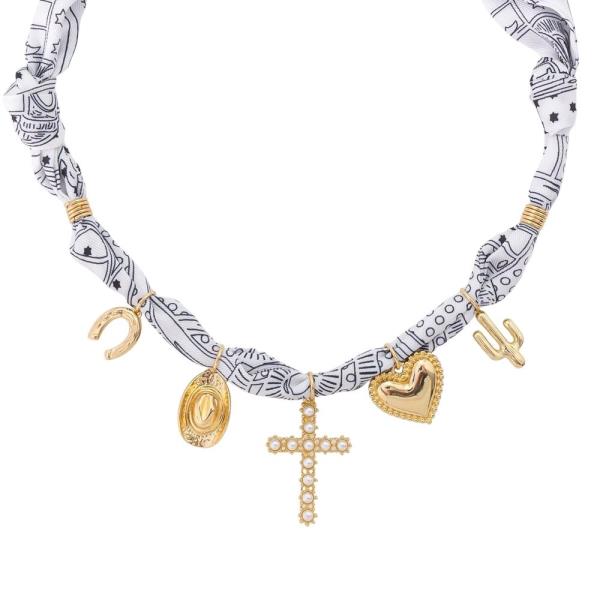 HORSESHOE HAT CROSS HEART CACTUS PENDANT MULTI CHARM SCARF NECKLACE