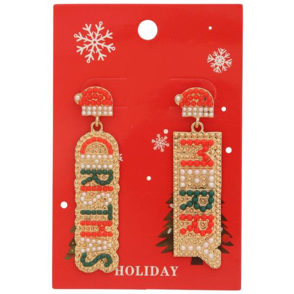 MERRY CHRISTMAS METAL BEADED DANGLE EARRING