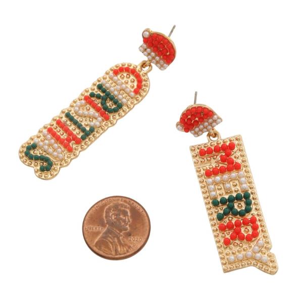 MERRY CHRISTMAS METAL BEADED DANGLE EARRING