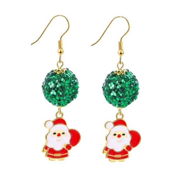 CHRISTMAS SEQUIN BALL SANTA CLAUS DANGLE EARRINGS