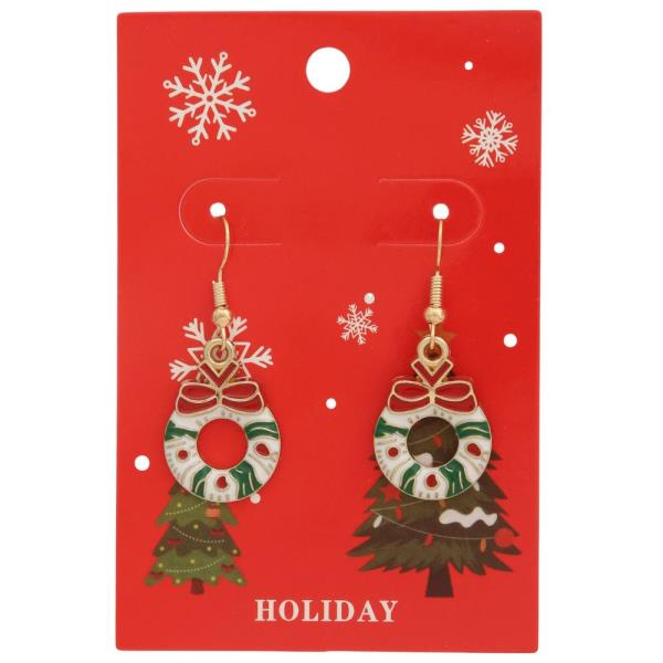 CHRISTMAS WREATH DANGLE EARRING