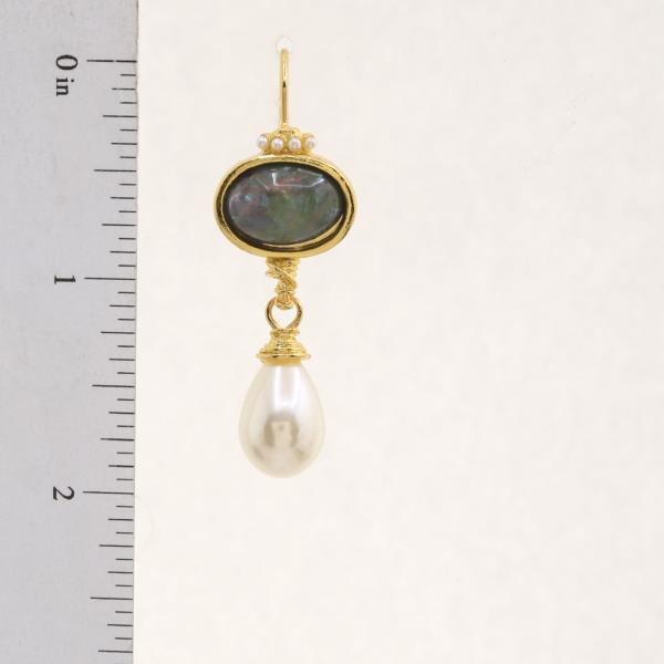 OVAL STONE PEARL BEAD DANGLE EARRING