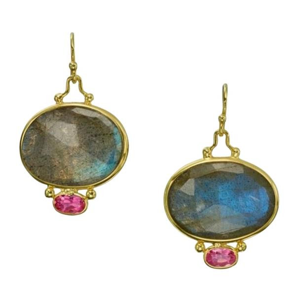 OVAL GEMSTONE PINK ACCENT DANGLE EARRINGS