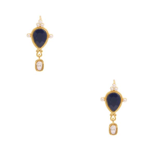 TEARDROP STONE DAINTY PEARL BEAD DANGLE EARRING