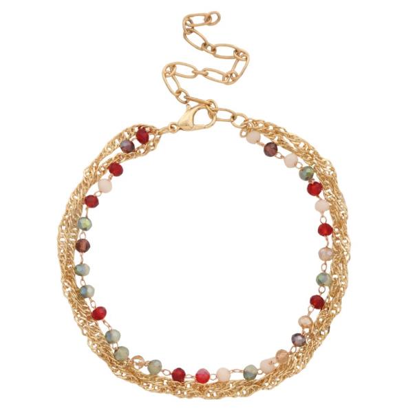 BEADED CHAIN LINK LAYERED METAL BRACELET