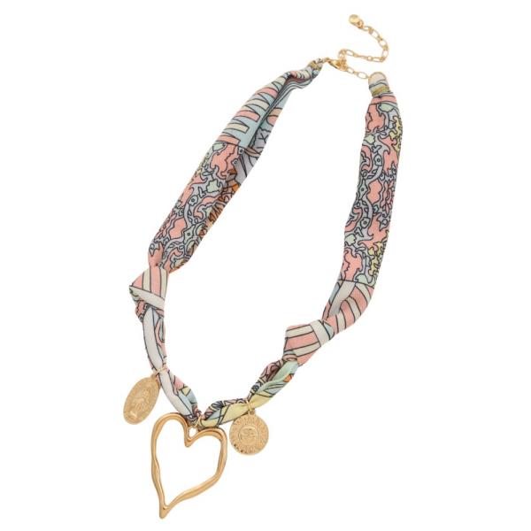 ABSTRACT HEART PENDANT FABRIC NECKLACE