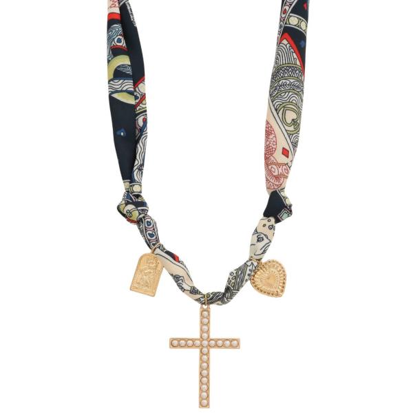 PEARL CROSS PENDANT FABRIC NECKLACE