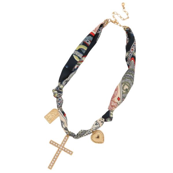 PEARL CROSS PENDANT FABRIC NECKLACE