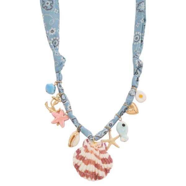 SEASHELL SEA LIFE CHARMS FABRIC NECKLACE