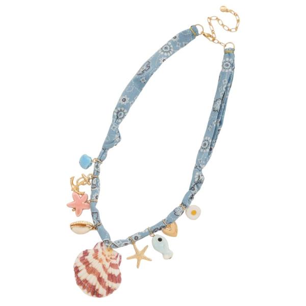 SEASHELL SEA LIFE CHARMS FABRIC NECKLACE
