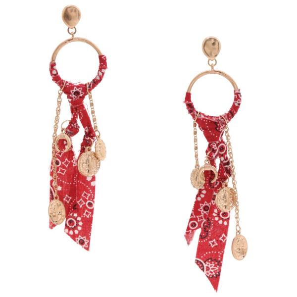 COIN CHARM ROUND FABRIC DANGLE EARRING