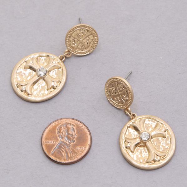 CROSS DOUBLE COIN LINK METAL EARRING