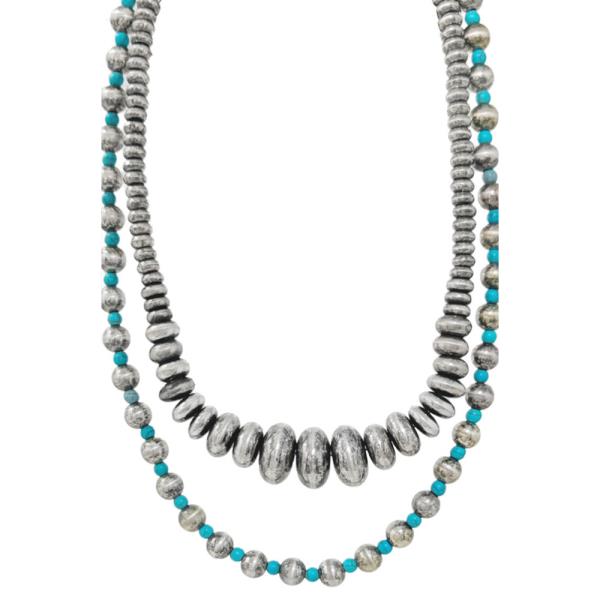 WESTERN NAVAJO W/SEMI STONE 2 LAYERED NECKLACE