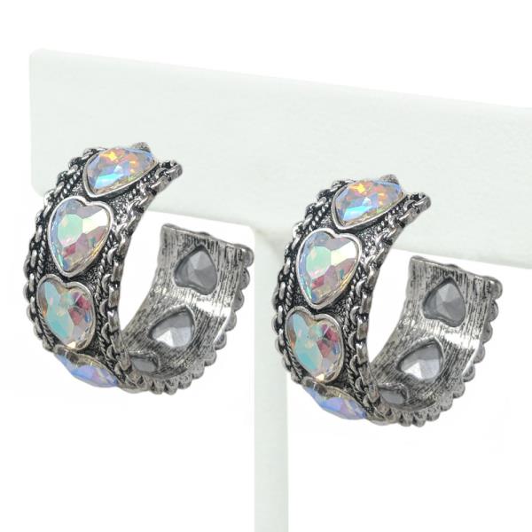 WESTERN CHAIN TXR GLASS STONE HOOP EARRING