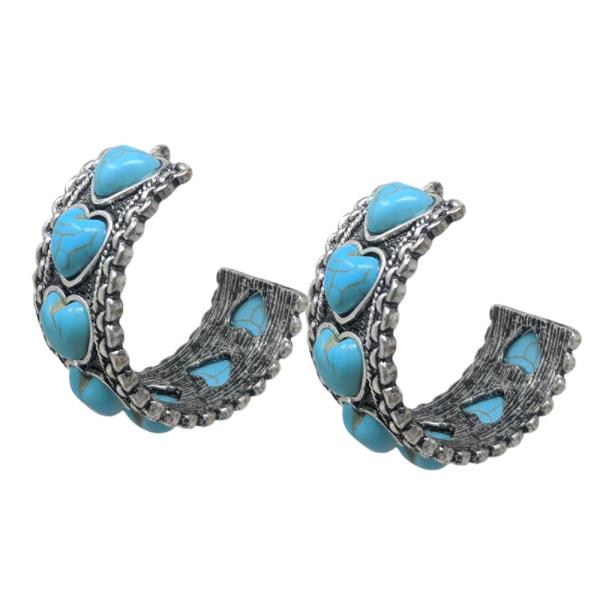 WESTERN CHAIN TXR GLASS STONE HOOP EARRING