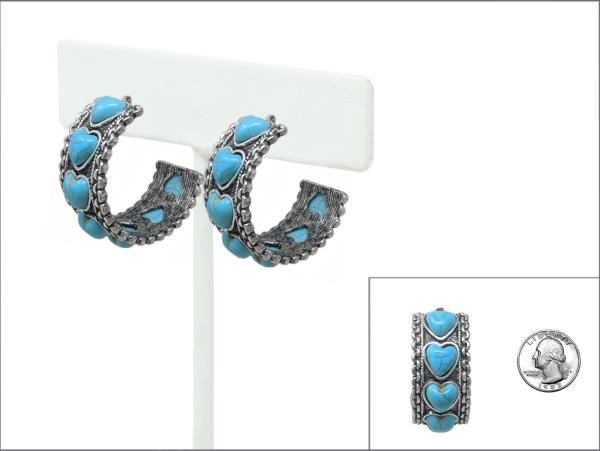 WESTERN CHAIN TXR GLASS STONE HOOP EARRING