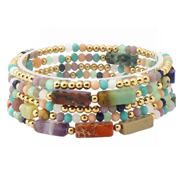 MULTI BEADED STONE ACCENT MULTI BRACELET SET