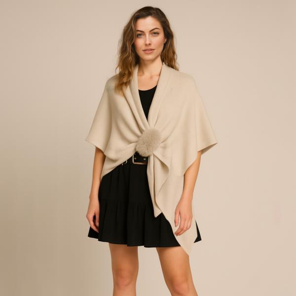 SOLID RUANA W/FUR STRAP