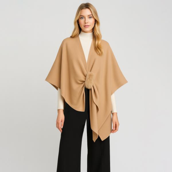 SOLID RUANA W/FUR STRAP