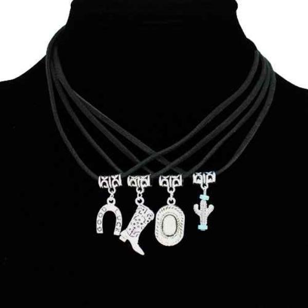 VELVET CORD WESTERN CHARM MULTI NECKLACE