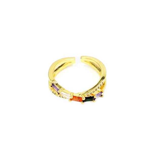 TEXTURED METAL RHINESTONE STONE OPEN ADJUSTABLE RING