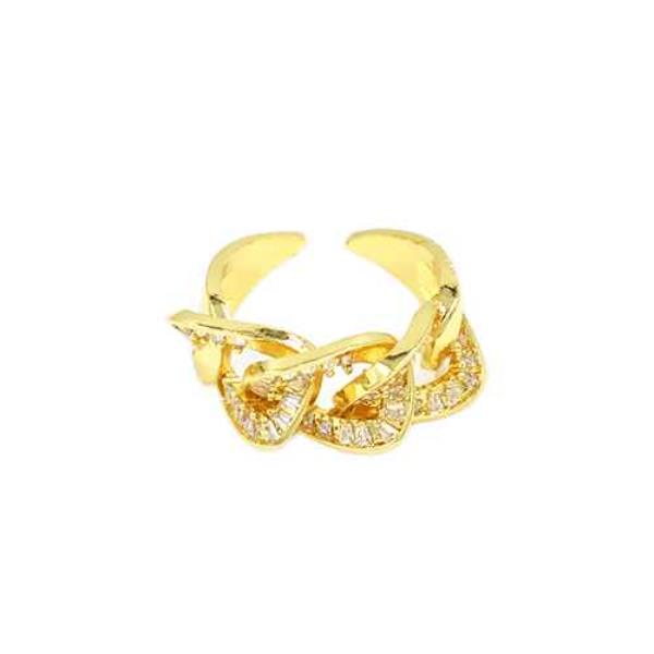 TEXTURED METAL RHINESTONE LINK OPEN ADJUSTABLE RING