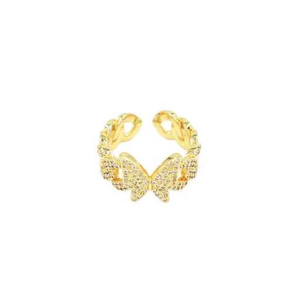 TEXTURED METAL RHINESTONE BUTTERFLY OPEN ADJUSTABLE RING