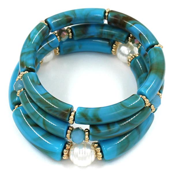 ACRYLIC TUBE BEAD STRETCH BRACELET SET