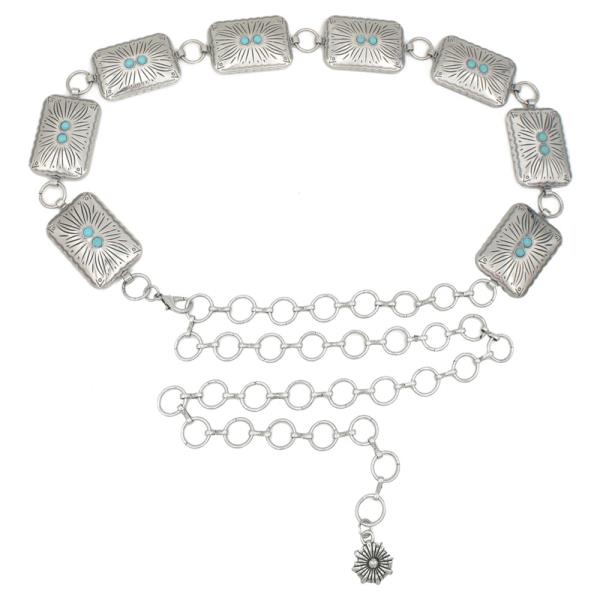 PLUS SIZE SOUTHWESTERN ETCHED RECTANGLE CAB ACCENT CHAIN BELT