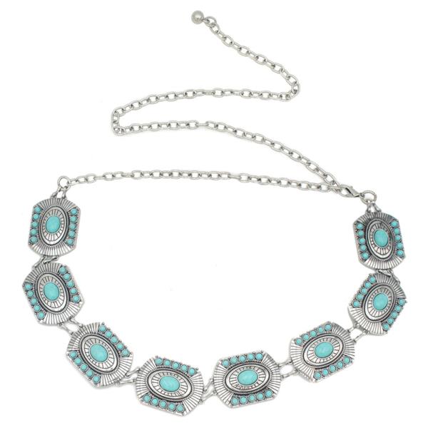 TRIBAL MULTICAB ACCENT RECTANGLE CONCHO CHAIN BELT