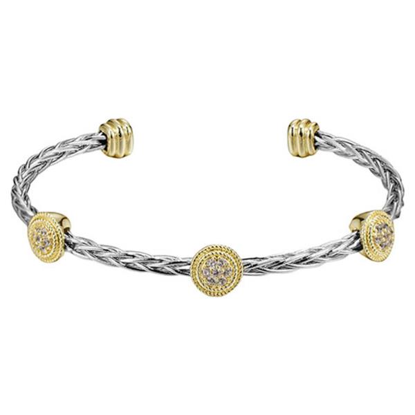 TWO TONE CZ BRAIDED ROPE BANGLE BRACELET