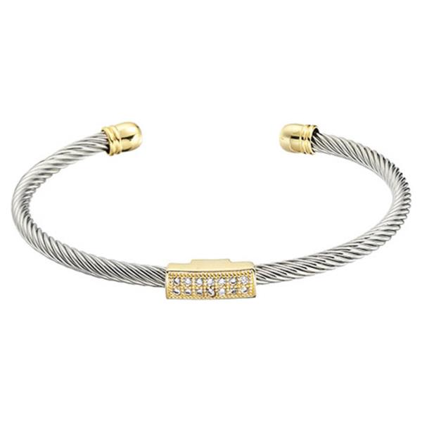 TWO TONE CZ BAR CABLE BANGLE BRACELET