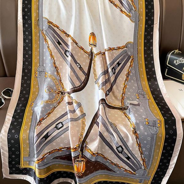 FLOWER CHAIN PATTERN SILKY OBLONG SCARF