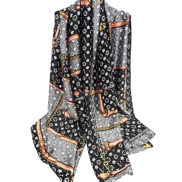 FLOWER PATTERN SILKY OBLONG SCARF