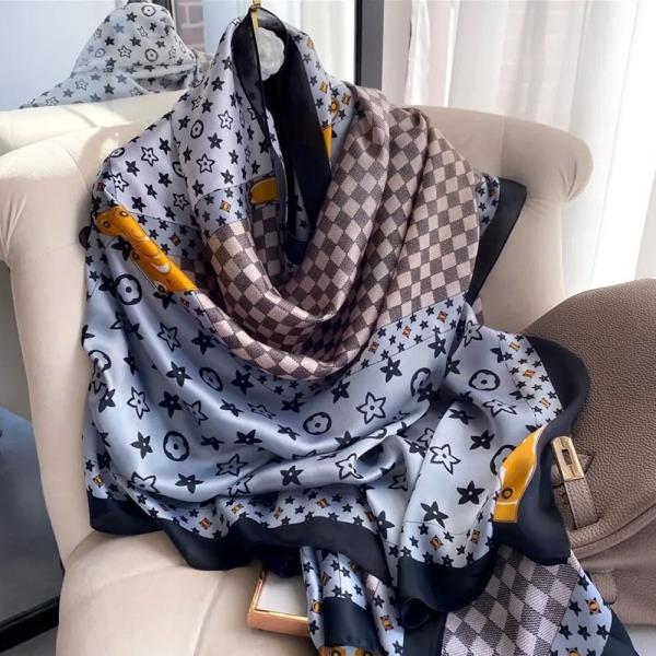 FLOWER PATTERN SILKY OBLONG SCARF