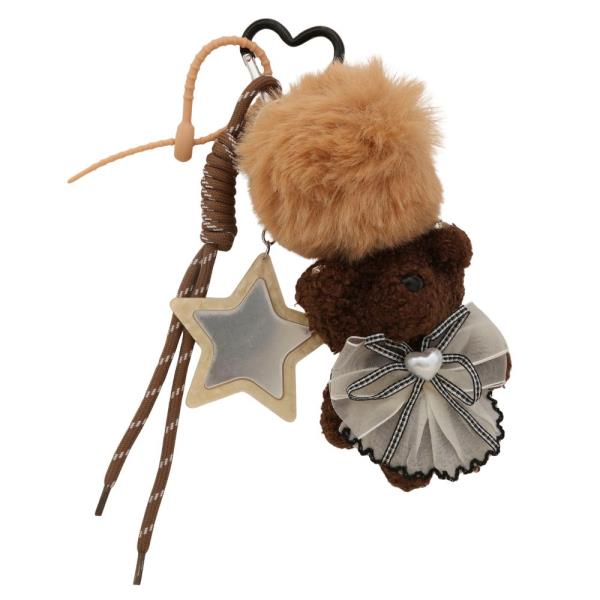 TEDDY BEAR POM POM ROPE BAG CHARM KEYCHAIN