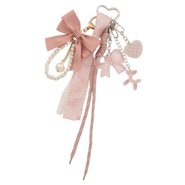 RIBBON BOW LACE PEARL BEAD MULTI CHARM BAG CHARM KEYCHAIN
