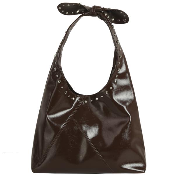 KNOT SMOOTH STUDDED SHOULDER HOBO BAG