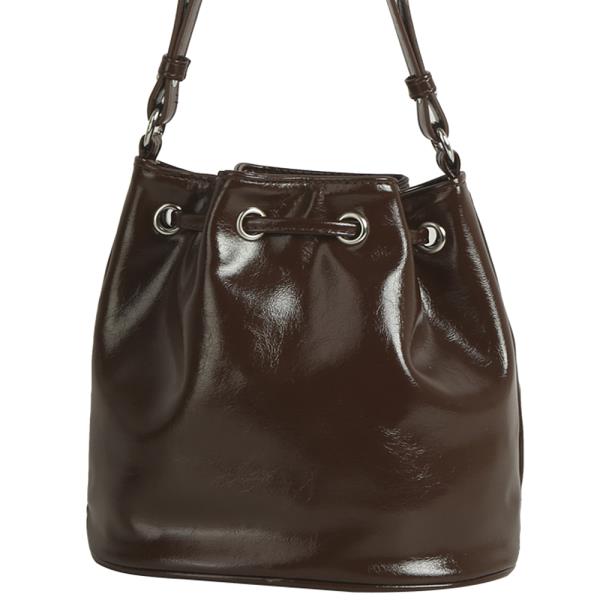 OPEN SHAPE STUDDED DRAWSTRING HANDLE BUCKET BAG