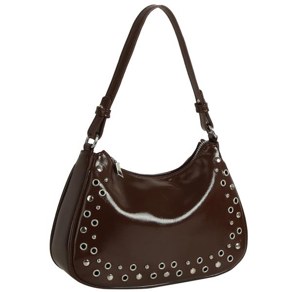 SMOOTH STUDDED ZIPPER SHOULDER BAG