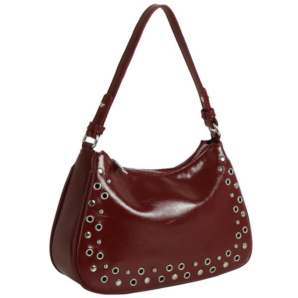 SMOOTH STUDDED ZIPPER SHOULDER BAG