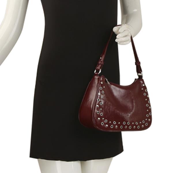 SMOOTH STUDDED ZIPPER SHOULDER BAG