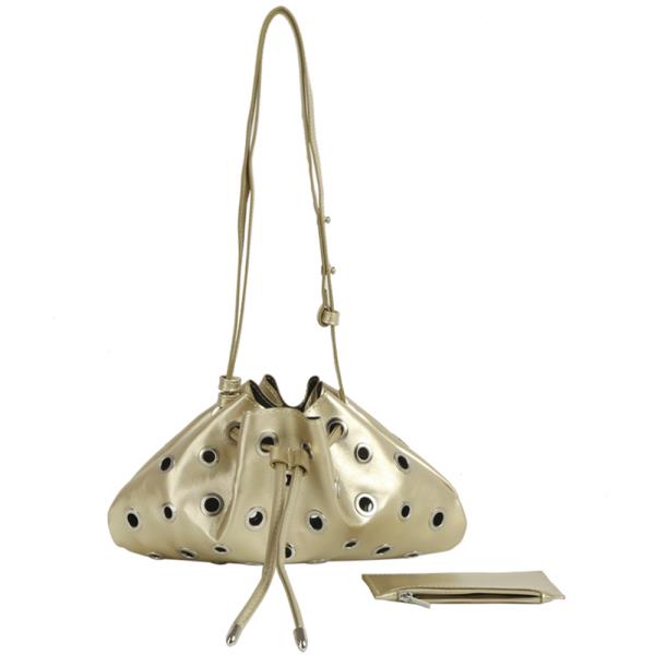 2IN1 OPEN RING STUD DESIGN DRAWSTRING SHOULDER BAG W COIN PURSE SET