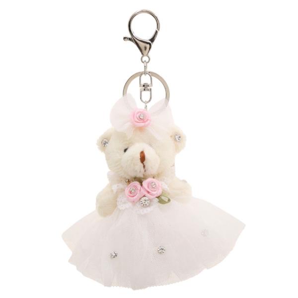 RHINESTONE TULLE DRESS FLOWER TEDDY BEAR KEYCHAIN