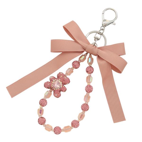 BEADED RIBBON BOW BAG CHARM KEYCHAIN