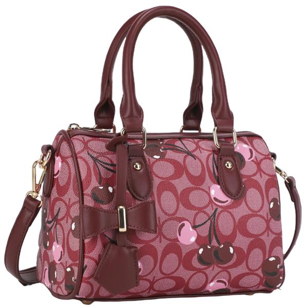OVAL CHERRY PRINT HANDLE SATCHEL