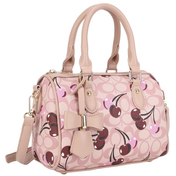 OVAL CHERRY PRINT HANDLE SATCHEL