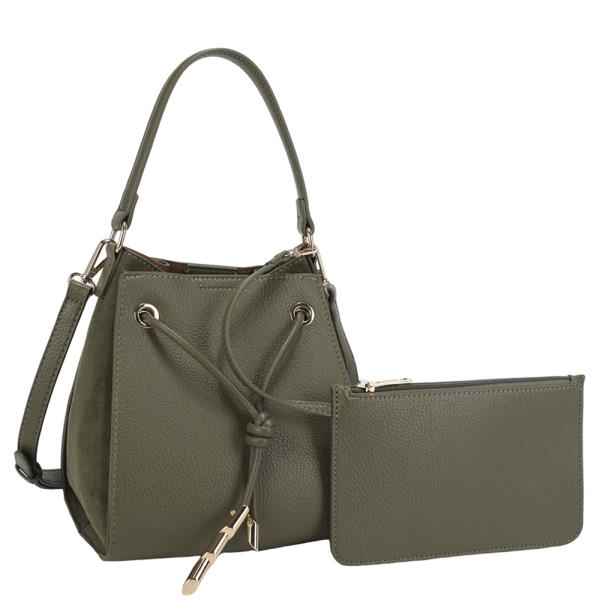 2IN1 TEXTURED HANDLE DRAWSTRING CROSSBODY BAG W ZIPPER POUCH SET